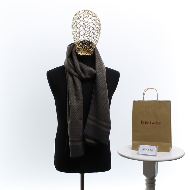 Fashion, accesorii si bijuterii - Barbati - Accesorii barbati - Esarfe si fulare barbati - Esarfa barbati, din casmir / pashmina, 30 x 188 cm, model stilizat, Gri cu bej - ES2296 - Infinity.ro