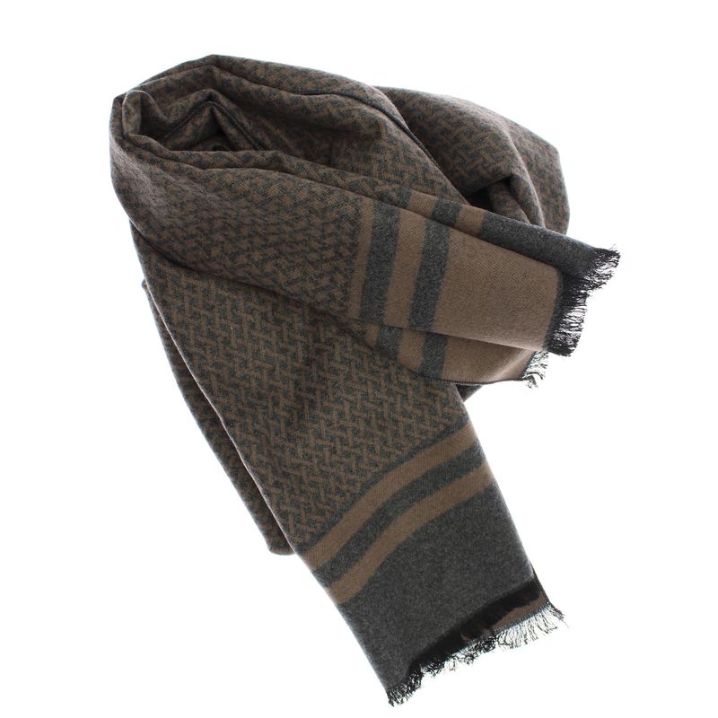 Fashion, accesorii si bijuterii - Barbati - Accesorii barbati - Esarfe si fulare barbati - Esarfa barbati, din casmir / pashmina, 30 x 188 cm, model stilizat, Gri cu bej - ES2296 - Infinity.ro