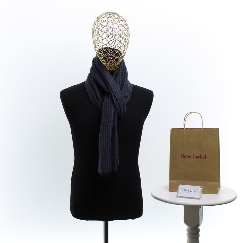 Fashion, accesorii si bijuterii - Barbati - Accesorii barbati - Esarfe si fulare barbati - Esarfa barbati, din casmir / pashmina, 30 x 188 cm, model liniar stilizat, Bleumarin cu gri - ES2305 - Infinity.ro