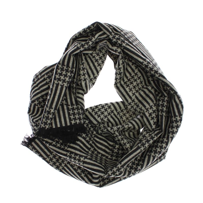 Fashion, accesorii si bijuterii - Barbati - Accesorii barbati - Esarfe si fulare barbati - Esarfa barbati, din casmir / pashmina, 30 x 188 cm, model liniar stilizat, Negru cu bej - ES2308 - Infinity.ro