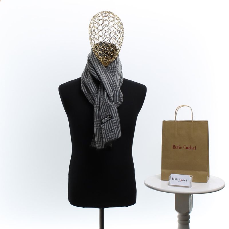 Fashion, accesorii si bijuterii - Barbati - Accesorii barbati - Esarfe si fulare barbati - Esarfa barbati, din casmir / pashmina, 30 x 188 cm, model liniar stilizat, Gri - ES2310 - Infinity.ro