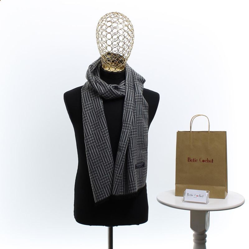 Fashion, accesorii si bijuterii - Barbati - Accesorii barbati - Esarfe si fulare barbati - Esarfa barbati, din casmir / pashmina, 30 x 188 cm, model liniar stilizat, Gri - ES2310 - Infinity.ro