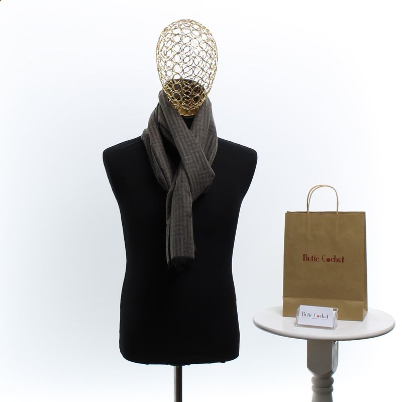 Fashion, accesorii si bijuterii - Barbati - Accesorii barbati - Esarfe si fulare barbati - Esarfa barbati, din casmir / pashmina, 30 x 188 cm, model liniar stilizat, Maro - ES2306 - Infinity.ro