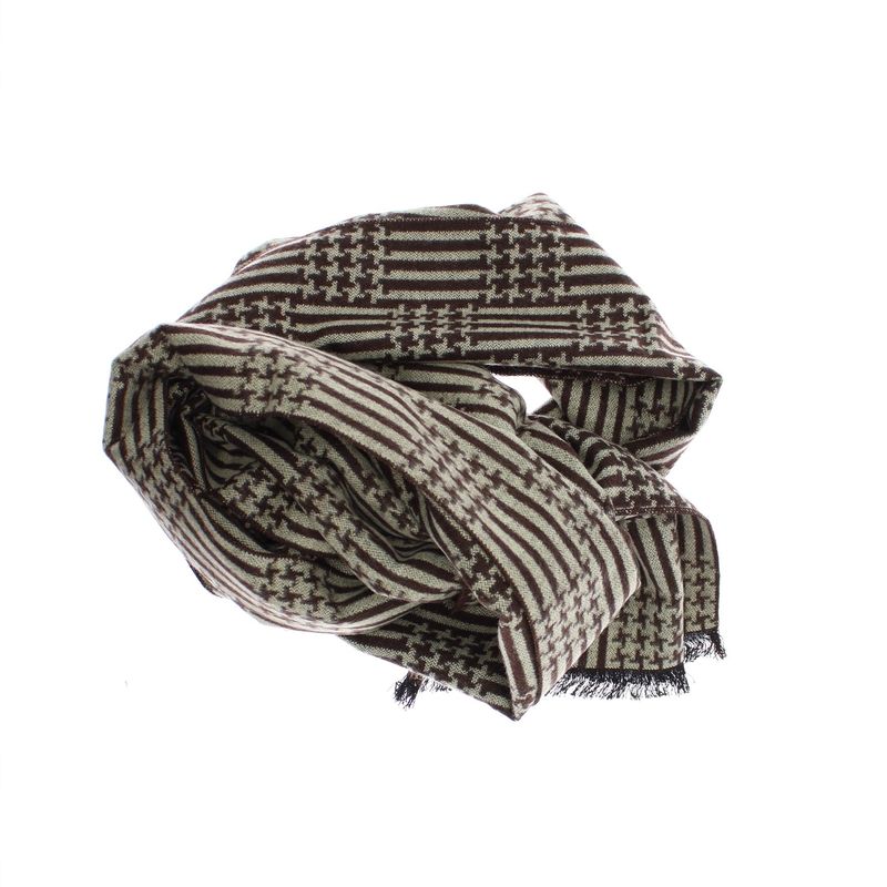Fashion, accesorii si bijuterii - Barbati - Accesorii barbati - Esarfe si fulare barbati - Esarfa barbati, din casmir / pashmina, 30 x 188 cm, model liniar stilizat, Maro cu bej - ES2311 - Infinity.ro
