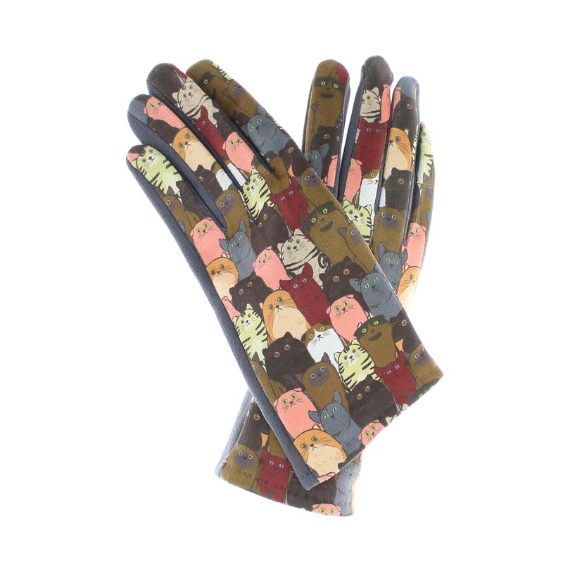 Fashion, accesorii si bijuterii - Femei - Accesorii femei - Manusi femei - Manusi dama, de iarna, din 70% viscoza 30% lana, ButicCochet, cu degete, imprimeu cu pisici, One size, Gri - MA185 - Infinity.ro