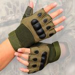 Sport si Outdoor - Echipament Sportiv - Accesorii echipament sportiv - Manusi sport - Manusi Tactice Fara Degete, Microfibra/Piele Eco, Verde, Marime M - Infinity.ro