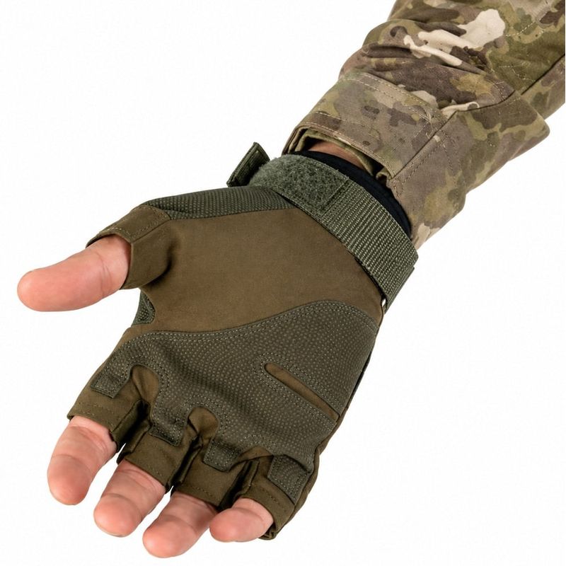 Sport si Outdoor - Echipament Sportiv - Accesorii echipament sportiv - Manusi sport - Manusi Tactice Fara Degete, Microfibra/Piele Eco, Verde, Marime M - Infinity.ro