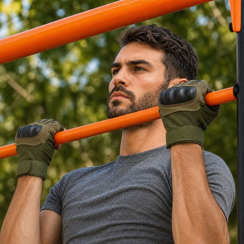 Sport si Outdoor - Echipament Sportiv - Accesorii echipament sportiv - Manusi sport - Manusi Tactice Fara Degete, Microfibra/Piele Eco, Verde, Marime M - Infinity.ro