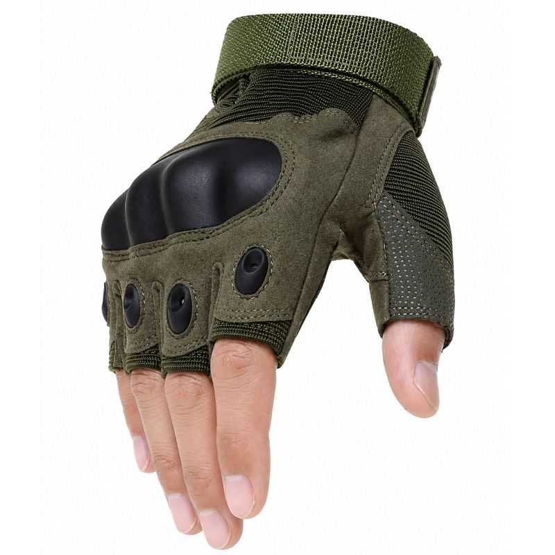 Sport si Outdoor - Echipament Sportiv - Accesorii echipament sportiv - Manusi sport - Manusi Tactice Fara Degete, Microfibra/Piele Eco, Verde, Marime M - Infinity.ro
