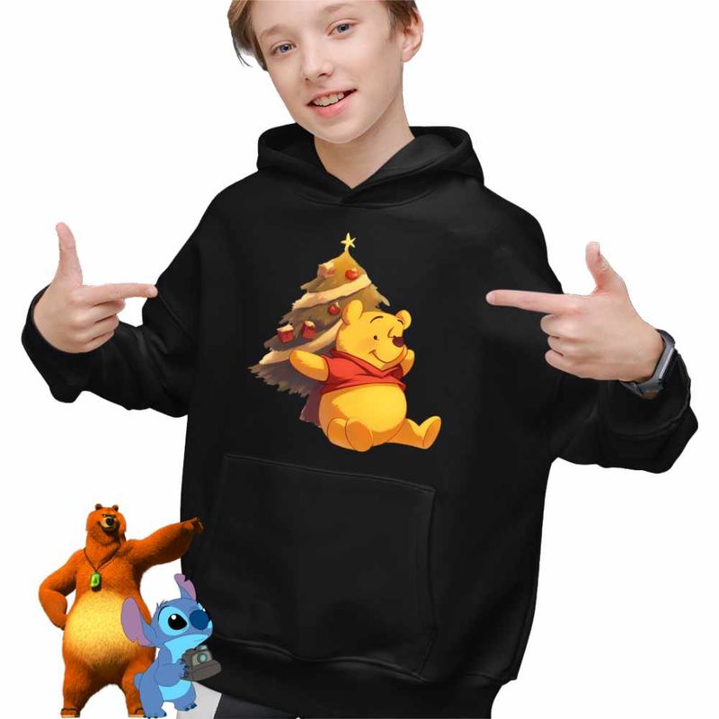 Fashion, accesorii si bijuterii - Copii - Imbracaminte copii - Pulovere si hanorace copii - Hanorac Copii Baieti Winnie the Pooh Craciun Puh Sarbatori, negru, marime L Copii - Infinity.ro