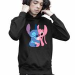 Fashion, accesorii si bijuterii - Copii - Imbracaminte copii - Pulovere si hanorace copii - Hanorac Copii Baieti Stitch Angel Hug Valentines Day Dragobete, negru, marime M Copii - Infinity.ro