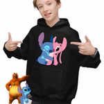 Fashion, accesorii si bijuterii - Copii - Imbracaminte copii - Pulovere si hanorace copii - Hanorac Copii Baieti Stitch Angel Hug Valentines Day Dragobete, negru, marime M Copii - Infinity.ro