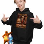 Fashion, accesorii si bijuterii - Copii - Imbracaminte copii - Pulovere si hanorace copii - Hanorac Copii Baieti Tung Tung Tung Sahur Brainrot Meme, negru, marime S Copii - Infinity.ro