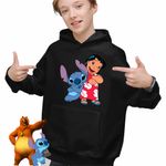 Fashion, accesorii si bijuterii - Copii - Imbracaminte copii - Pulovere si hanorace copii - Hanorac Copii Baieti Lilo and Stich Friends, negru, marime M Copii - Infinity.ro