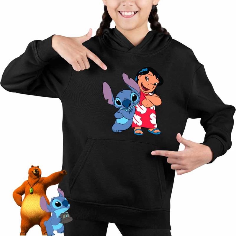 Fashion, accesorii si bijuterii - Copii - Imbracaminte copii - Pulovere si hanorace copii - Hanorac Copii Fete Lilo and Stich Friends, negru, marime XS Copii - Infinity.ro