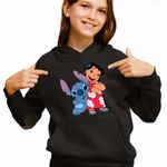 Fashion, accesorii si bijuterii - Copii - Imbracaminte copii - Pulovere si hanorace copii - Hanorac Copii Fete Lilo and Stich Friends, negru, marime XS Copii - Infinity.ro
