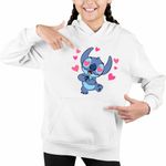 Fashion, accesorii si bijuterii - Copii - Imbracaminte copii - Pulovere si hanorace copii - Hanorac Copii Fete Stitch in Love Dragobete Valentines Day, alb, marime XL Copii - Infinity.ro