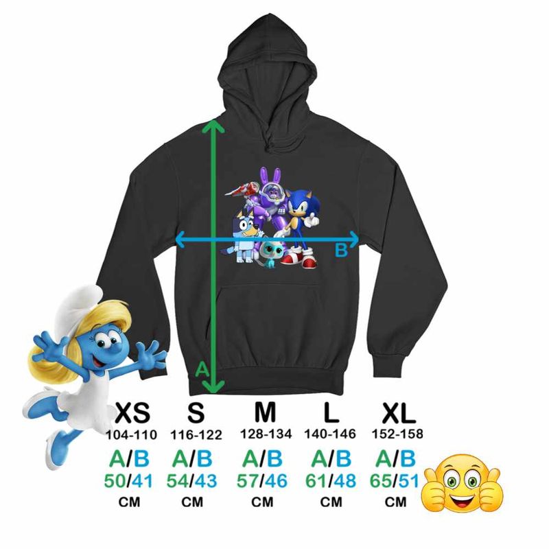 Fashion, accesorii si bijuterii - Copii - Imbracaminte copii - Pulovere si hanorace copii - Hanorac Copii Baieti Robogobo Bluey Sonic Super Pisicute, negru, marime M Copii - Infinity.ro