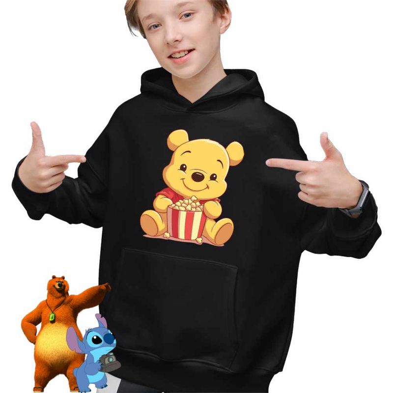 Fashion, accesorii si bijuterii - Copii - Imbracaminte copii - Pulovere si hanorace copii - Hanorac Copii Baieti Winnie the Pooh Popcorn, negru, marime L Copii - Infinity.ro