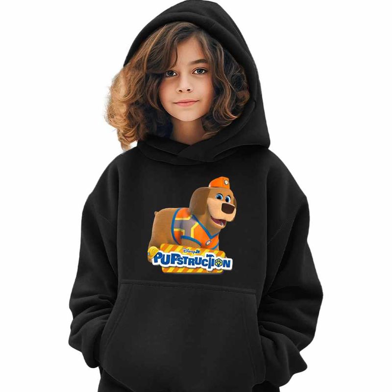 Fashion, accesorii si bijuterii - Copii - Imbracaminte copii - Pulovere si hanorace copii - Hanorac Copii Fete Pupstruction Tank Catelusi Constructori Desene, negru, marime XL Copii - Infinity.ro