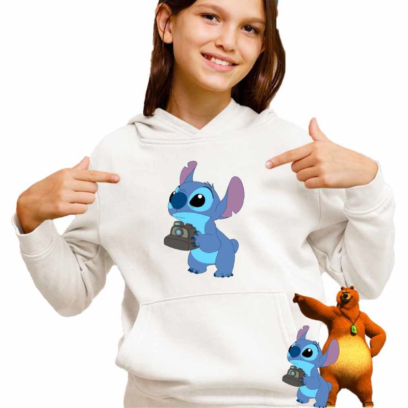 Fashion, accesorii si bijuterii - Copii - Imbracaminte copii - Pulovere si hanorace copii - Hanorac Copii Fete Stitch Fotograf, alb, marime XL Copii - Infinity.ro