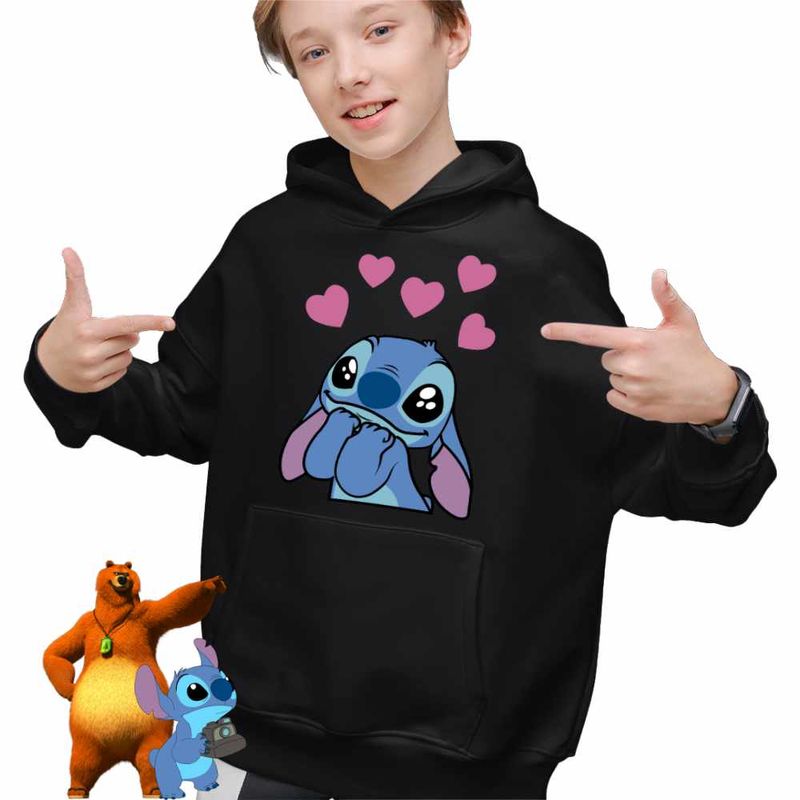 Fashion, accesorii si bijuterii - Copii - Imbracaminte copii - Pulovere si hanorace copii - Hanorac Copii Baieti Stich I Love You Valentines Day Dragobete, negru, marime XS Copii - Infinity.ro