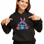 Fashion, accesorii si bijuterii - Copii - Imbracaminte copii - Pulovere si hanorace copii - Hanorac Copii Fete Stitch Fundita, negru, marime M Copii - Infinity.ro