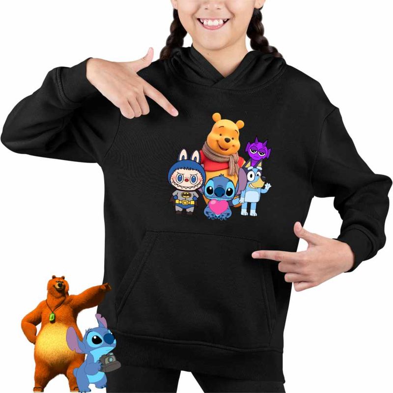 Fashion, accesorii si bijuterii - Copii - Imbracaminte copii - Pulovere si hanorace copii - Hanorac Copii Fete Winnie Labubu Stitch Bluey Sprunki Batman, negru, marime L Copii - Infinity.ro