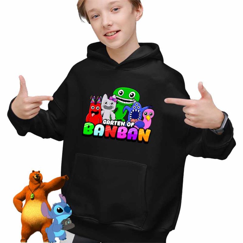 Fashion, accesorii si bijuterii - Copii - Imbracaminte copii - Pulovere si hanorace copii - Hanorac Copii Baieti Garden of Banban All Gang Horror, negru, marime S Copii - Infinity.ro
