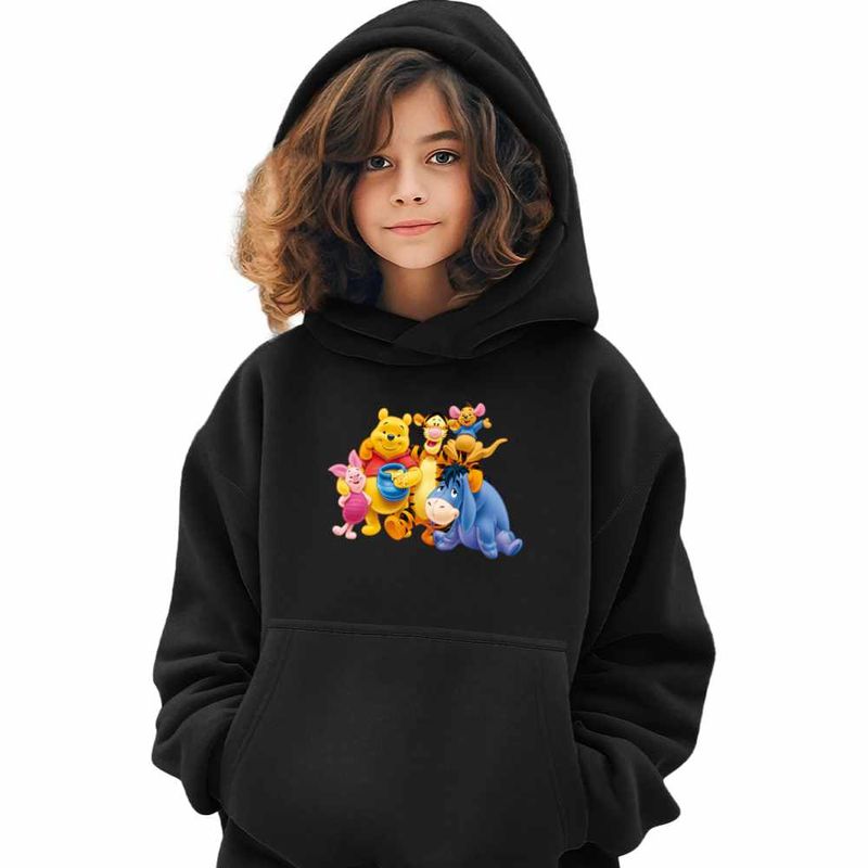 Fashion, accesorii si bijuterii - Copii - Imbracaminte copii - Pulovere si hanorace copii - Hanorac Copii Fete Ursuletul Winnie the Pooh Familie Puh, negru, marime S Copii - Infinity.ro