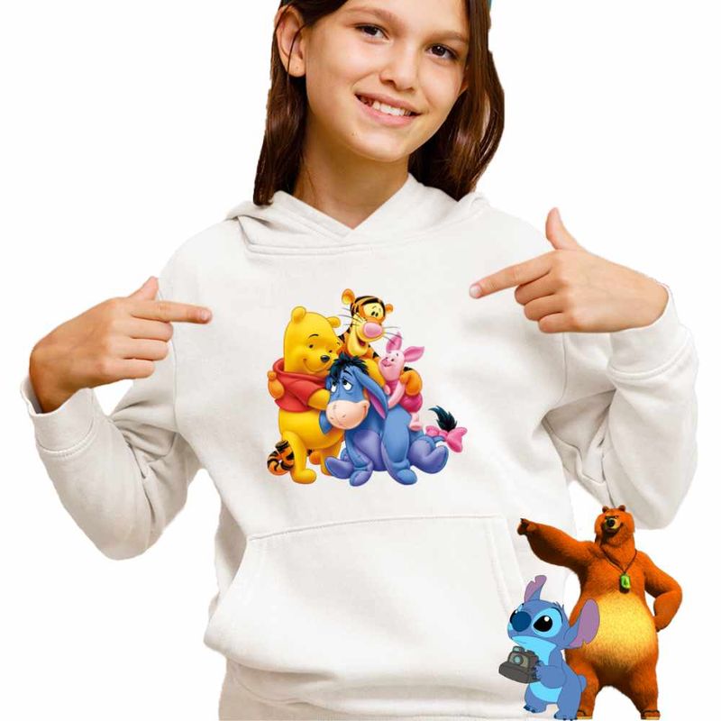 Fashion, accesorii si bijuterii - Copii - Imbracaminte copii - Pulovere si hanorace copii - Hanorac Copii Fete Ursuletul Winnie the Pooh Familie Puh, alb, marime S Copii - Infinity.ro
