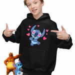 Fashion, accesorii si bijuterii - Copii - Imbracaminte copii - Pulovere si hanorace copii - Hanorac Copii Baieti Stitch in Love Dragobete Valentines Day, negru, marime L Copii - Infinity.ro