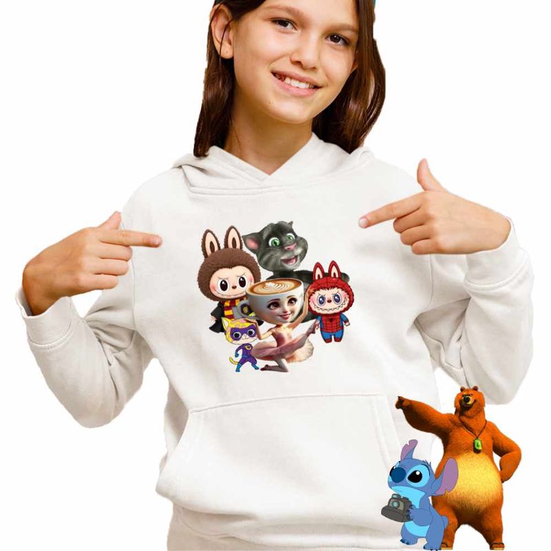 Fashion, accesorii si bijuterii - Copii - Imbracaminte copii - Pulovere si hanorace copii - Hanorac Copii Fete Talking Tom Labubu Harry Potter Balerina Spiderman, alb, marime S Copii - Infinity.ro