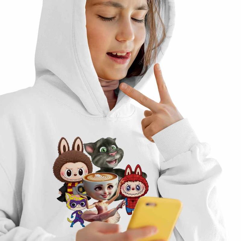 Fashion, accesorii si bijuterii - Copii - Imbracaminte copii - Pulovere si hanorace copii - Hanorac Copii Fete Talking Tom Labubu Harry Potter Balerina Spiderman, alb, marime S Copii - Infinity.ro