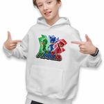Fashion, accesorii si bijuterii - Copii - Imbracaminte copii - Pulovere si hanorace copii - Hanorac Copii Baieti Eroii in Pijama PJ Masks Action, alb, marime XS Copii - Infinity.ro