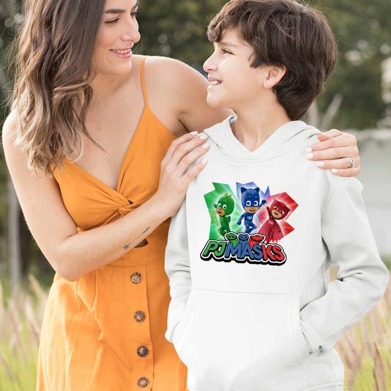 Fashion, accesorii si bijuterii - Copii - Imbracaminte copii - Pulovere si hanorace copii - Hanorac Copii Baieti Eroii in Pijama PJ Masks Action, alb, marime XS Copii - Infinity.ro