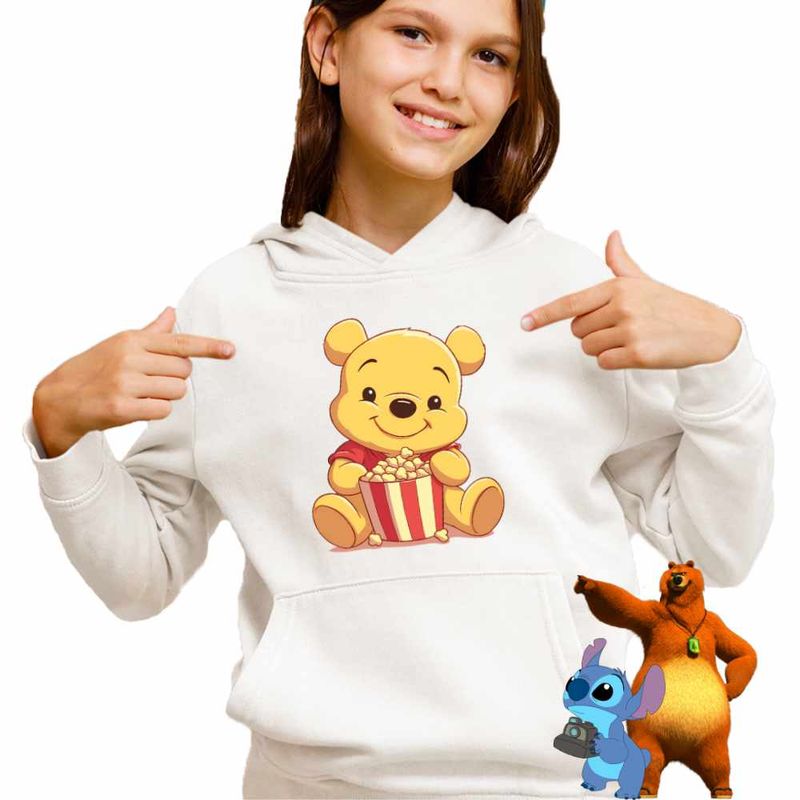 Fashion, accesorii si bijuterii - Copii - Imbracaminte copii - Pulovere si hanorace copii - Hanorac Copii Fete Winnie the Pooh Popcorn, alb, marime S Copii - Infinity.ro