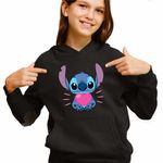 Fashion, accesorii si bijuterii - Copii - Imbracaminte copii - Pulovere si hanorace copii - Hanorac Copii Fete Stich Heart Stitch, negru, marime M Copii - Infinity.ro