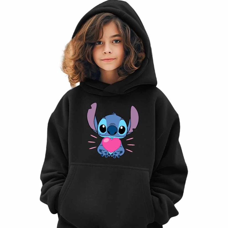 Fashion, accesorii si bijuterii - Copii - Imbracaminte copii - Pulovere si hanorace copii - Hanorac Copii Fete Stich Heart Stitch, negru, marime M Copii - Infinity.ro
