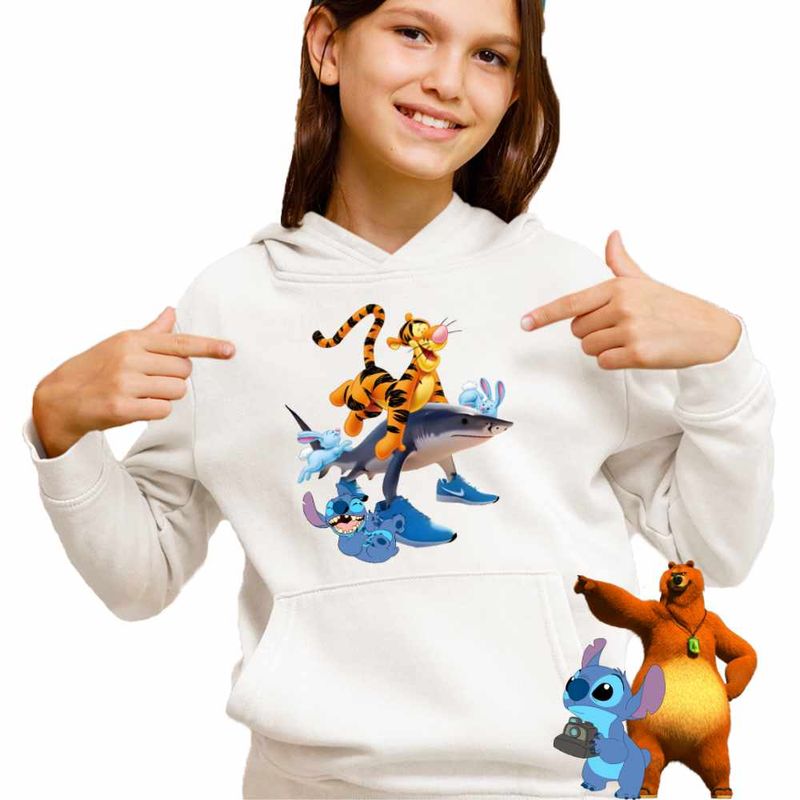 Fashion, accesorii si bijuterii - Copii - Imbracaminte copii - Pulovere si hanorace copii - Hanorac Copii Fete Tigger Tralalero Tralala Stitch Tigru Rechin, alb, marime XS Copii - Infinity.ro