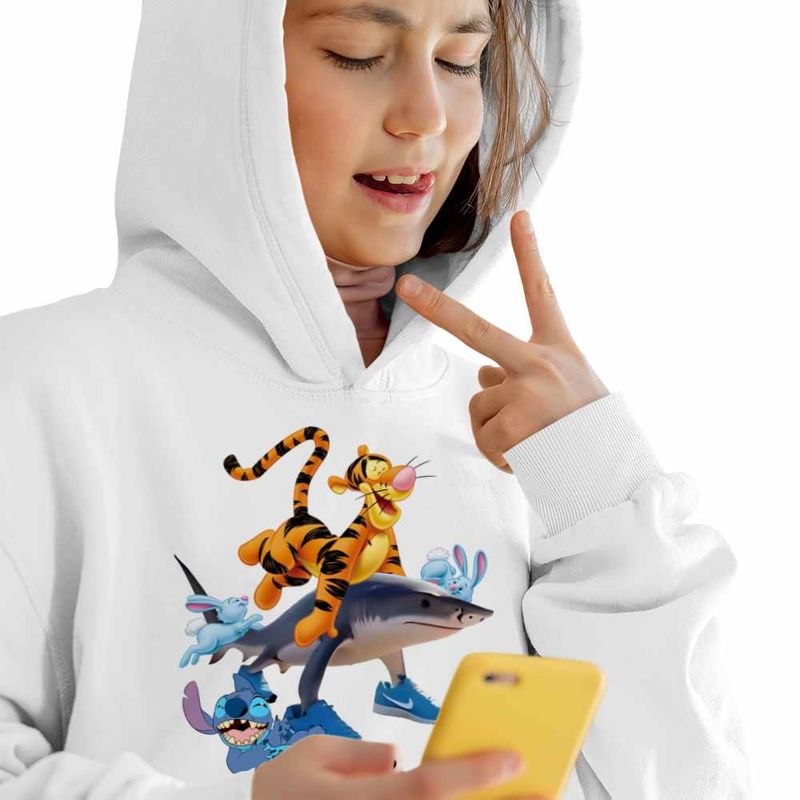 Fashion, accesorii si bijuterii - Copii - Imbracaminte copii - Pulovere si hanorace copii - Hanorac Copii Fete Tigger Tralalero Tralala Stitch Tigru Rechin, alb, marime XS Copii - Infinity.ro