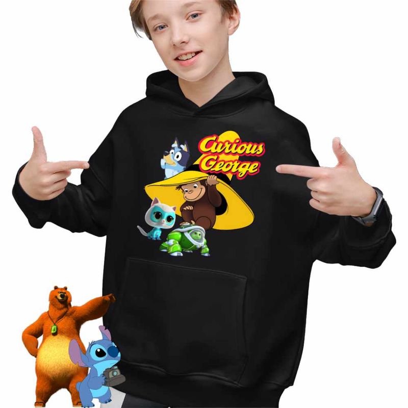 Fashion, accesorii si bijuterii - Copii - Imbracaminte copii - Pulovere si hanorace copii - Hanorac Copii Baieti Curiosul George Bluey Super Pisicute Robogobo, negru, marime L Copii - Infinity.ro
