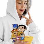 Fashion, accesorii si bijuterii - Copii - Imbracaminte copii - Pulovere si hanorace copii - Hanorac Copii Fete Pupstruction Sonic Catelusi Constructori Mr Bean Super Pisicute Garda Felina Kion, alb, marime M Copii - Infinity.ro