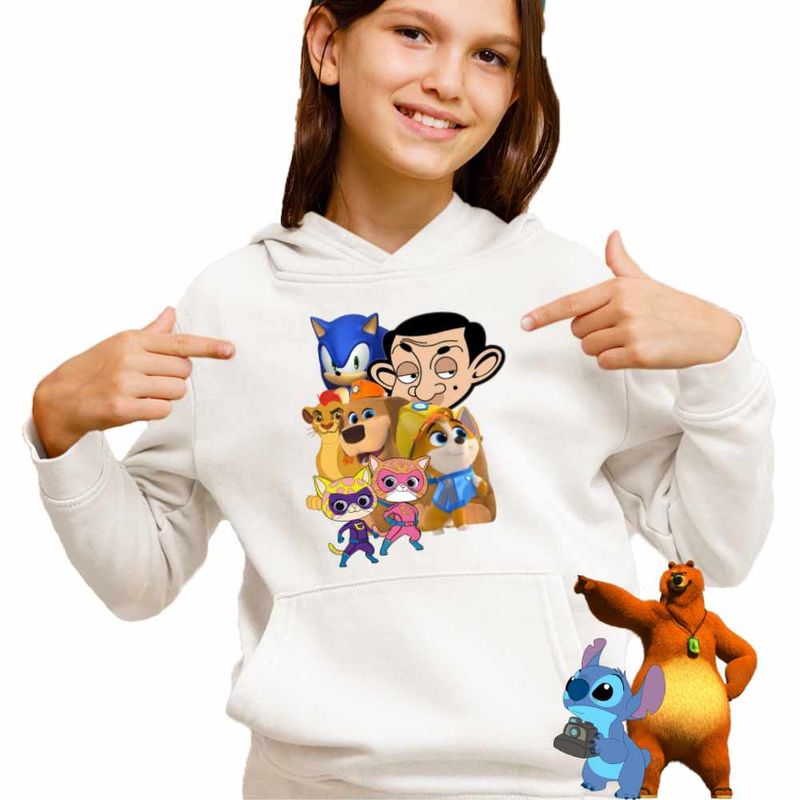 Fashion, accesorii si bijuterii - Copii - Imbracaminte copii - Pulovere si hanorace copii - Hanorac Copii Fete Pupstruction Sonic Catelusi Constructori Mr Bean Super Pisicute Garda Felina Kion, alb, marime M Copii - Infinity.ro