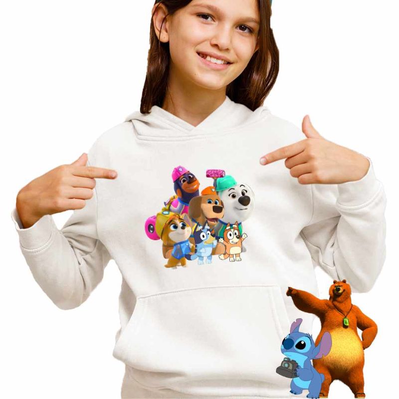 Fashion, accesorii si bijuterii - Copii - Imbracaminte copii - Pulovere si hanorace copii - Hanorac Copii Fete Pupstruction Bluey Catelusi Constructori Bingo Blue, alb, marime XS Copii - Infinity.ro