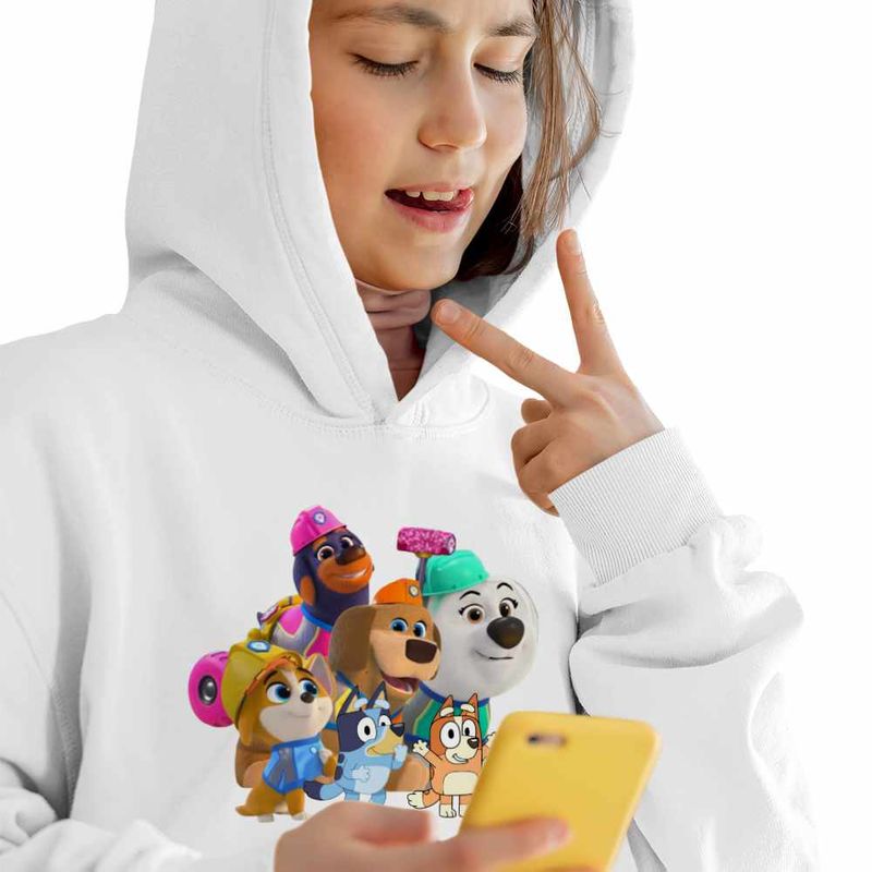 Fashion, accesorii si bijuterii - Copii - Imbracaminte copii - Pulovere si hanorace copii - Hanorac Copii Fete Pupstruction Bluey Catelusi Constructori Bingo Blue, alb, marime XS Copii - Infinity.ro