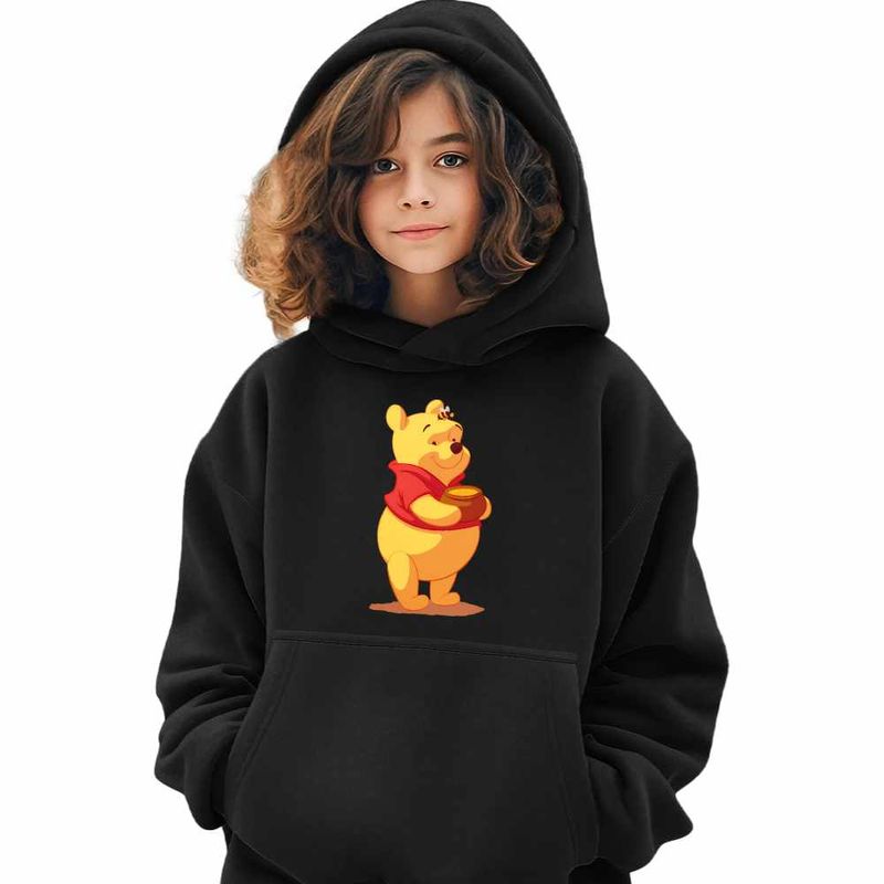 Fashion, accesorii si bijuterii - Copii - Imbracaminte copii - Pulovere si hanorace copii - Hanorac Copii Fete Winnie the Pooh, negru, marime L Copii - Infinity.ro