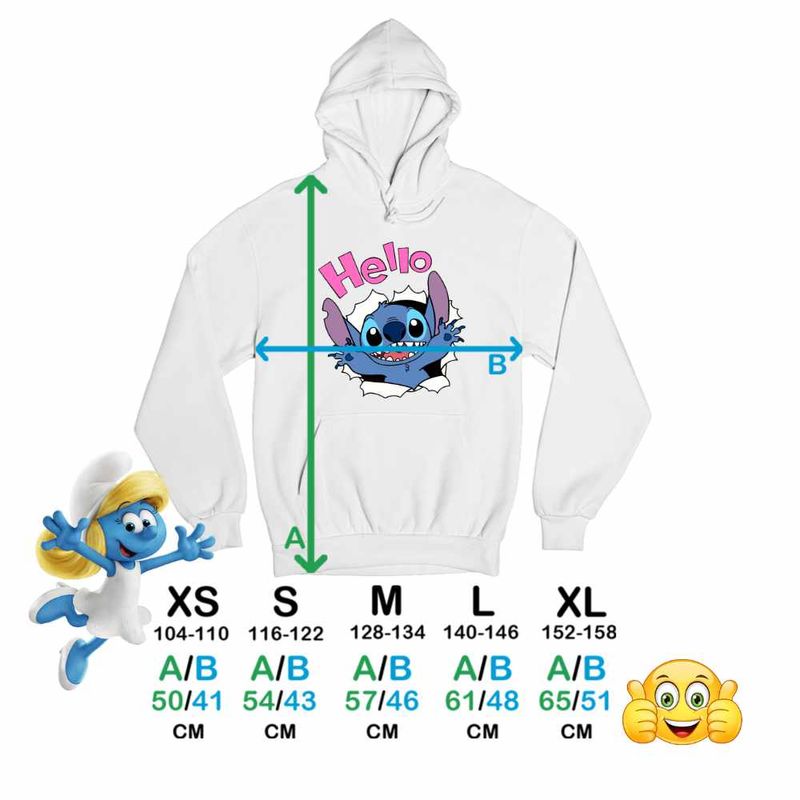 Fashion, accesorii si bijuterii - Copii - Imbracaminte copii - Pulovere si hanorace copii - Hanorac Copii Fete Stitch Hello, alb, marime L Copii - Infinity.ro