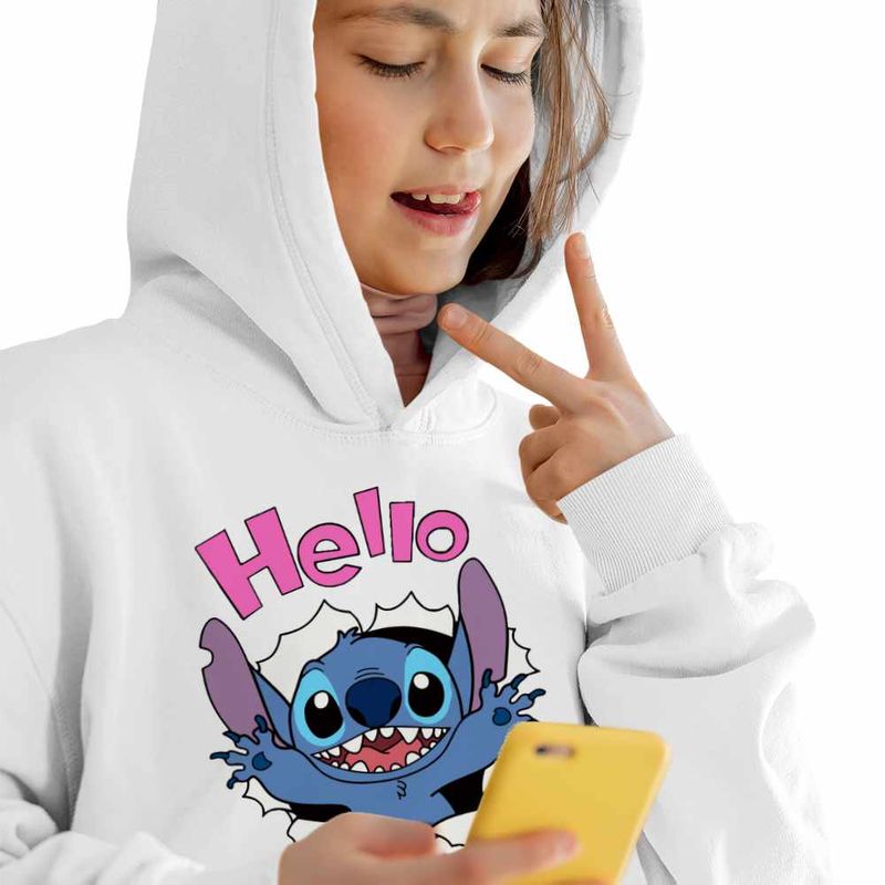Fashion, accesorii si bijuterii - Copii - Imbracaminte copii - Pulovere si hanorace copii - Hanorac Copii Fete Stitch Hello, alb, marime L Copii - Infinity.ro