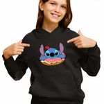 Fashion, accesorii si bijuterii - Copii - Imbracaminte copii - Pulovere si hanorace copii - Hanorac Copii Fete Stitch Donut Gogoasa, negru, marime XS Copii - Infinity.ro